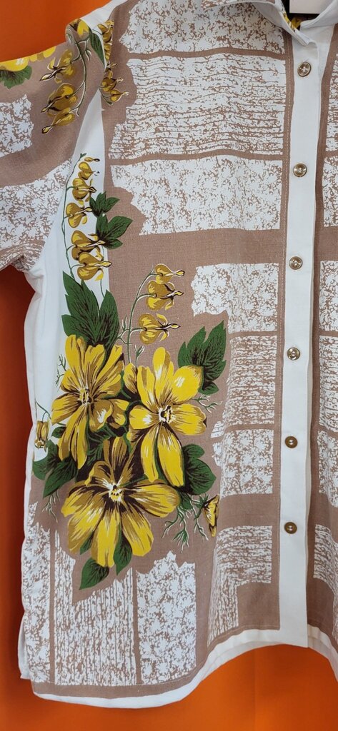 MENDED WING - Brown Yellow Floral Tablecloth Shirt - Men's - SIZE XL