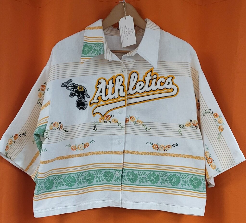 MENDED WING - Athletics Embroidered Tablecloth Jersey - Women's Crop - SIZE XL