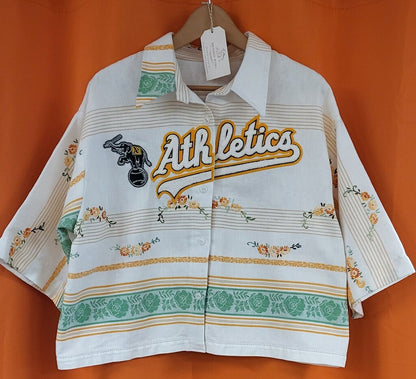 MENDED WING - Athletics Embroidered Tablecloth Jersey - Women's Crop - SIZE XL