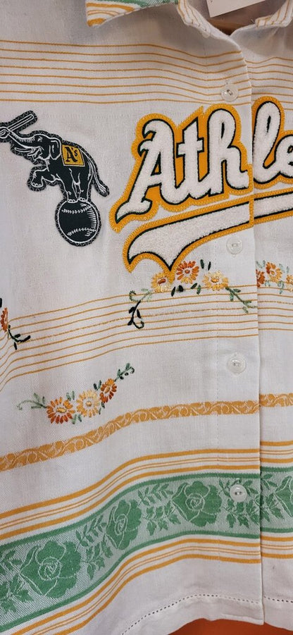MENDED WING - Athletics Embroidered Tablecloth Jersey - Women's Crop - SIZE XL