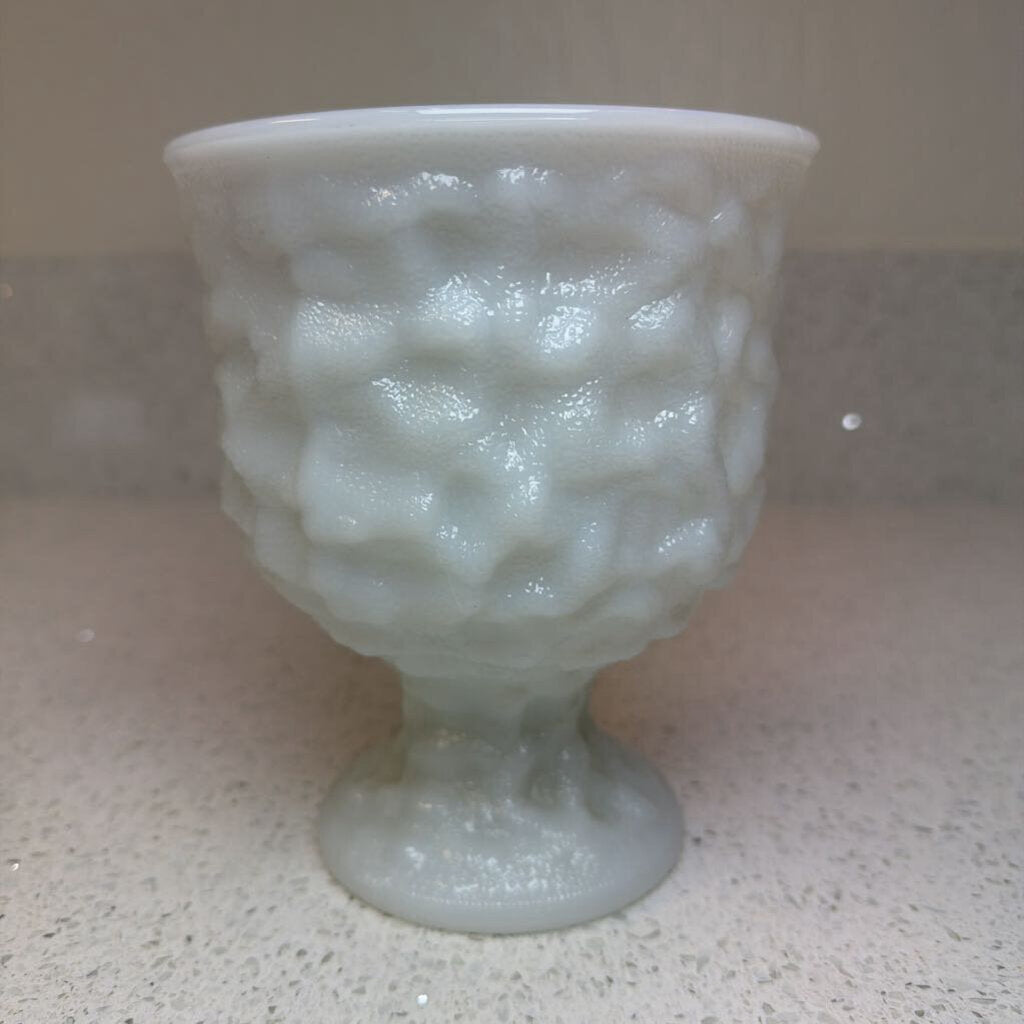 EO BRODY CO MILK GLASS PEDESTAL VASE/BOWL CRINKLE