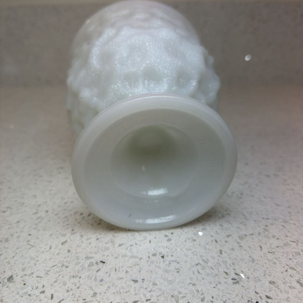 EO BRODY CO MILK GLASS PEDESTAL VASE/BOWL CRINKLE