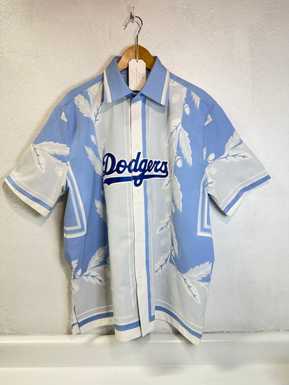 MENDED WING - Men's Dodgers Vtg.Blue Acorn Tablecloth Jersey Shirt - Size L
