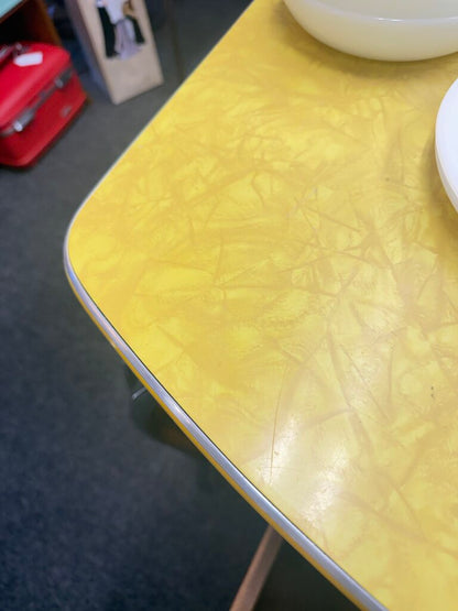 1950s yellow Virtue Formica Table with leaf no chairs