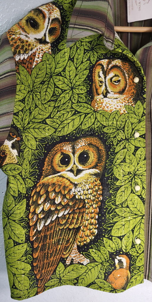 MENDED WING - Cropped Green/Brown Striped Owl Women's shirt - SIZE 2X
