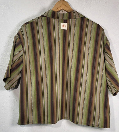 MENDED WING - Cropped Green/Brown Striped Owl Women's shirt - SIZE 2X