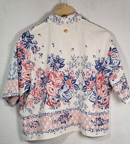 MENDED WING - Cropped Pink Blue DODGERS Jersey Flowered Women's shirt - SIZE M