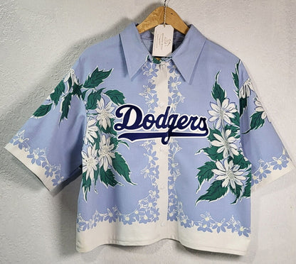 MENDED WING - Cropped White flowered Women's DODGERS Jersey - SIZE L