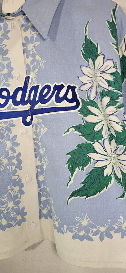 MENDED WING - Cropped White flowered Women's DODGERS Jersey - SIZE L