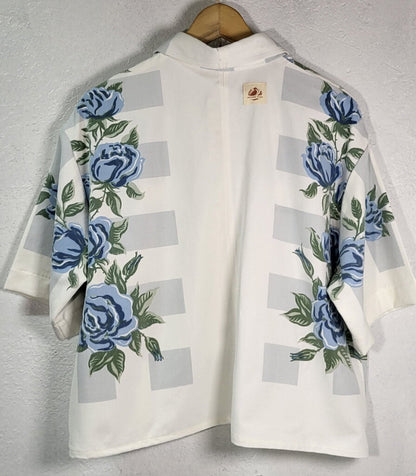 MENDED WING - Cropped Gray Striped Blue Roses Women's DODGERS Jersey - SIZE XL