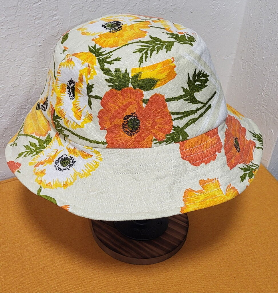 MENDED WING - Vintage Repurposed Poppy Tablecloth Hat - Size L