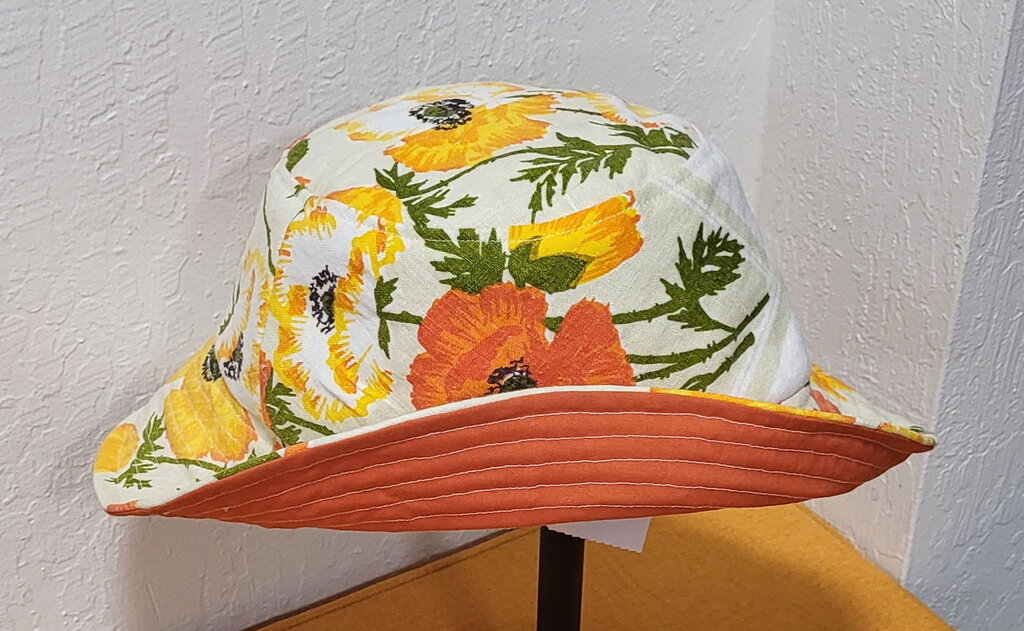 MENDED WING - Vintage Repurposed Poppy Tablecloth Hat - Size L