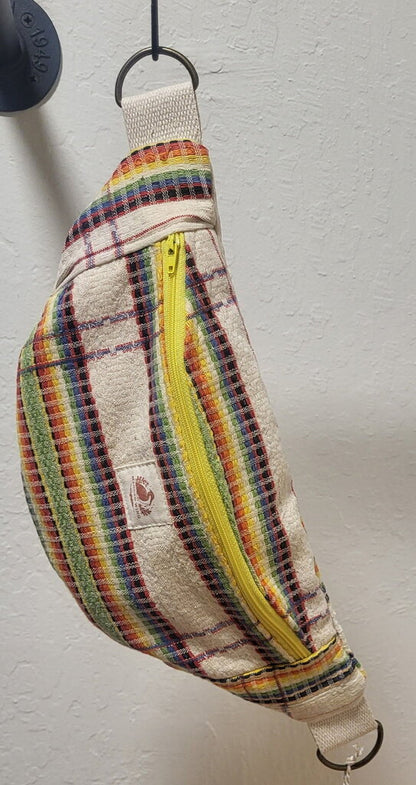 MENDED WING - Vintage Repuposed Tablecloth Rainbow Plaid Sm. BUM BAG