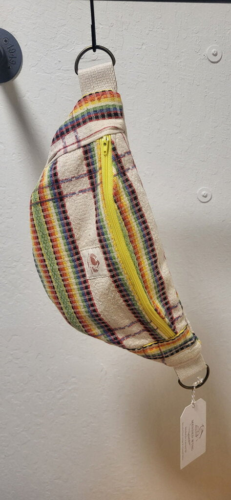 MENDED WING - Vintage Repuposed Tablecloth Rainbow Plaid Sm. BUM BAG