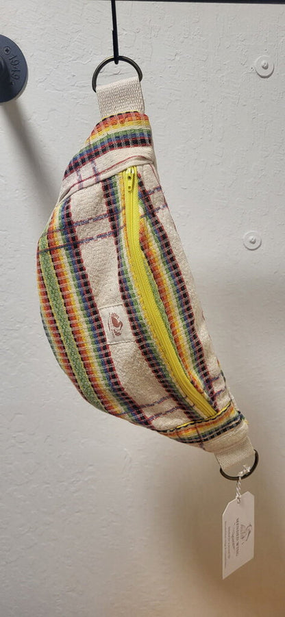 MENDED WING - Vintage Repuposed Tablecloth Rainbow Plaid Sm. BUM BAG