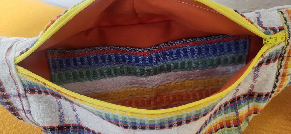 MENDED WING - Vintage Repuposed Tablecloth Rainbow Plaid Sm. BUM BAG