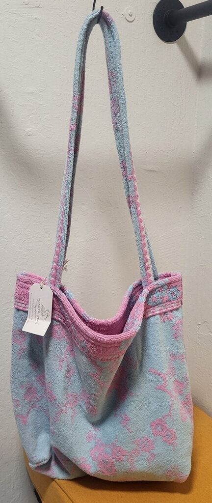 MENDED WING - Vtg Repurposed Beach Towel Tote Bag Purple/Blue