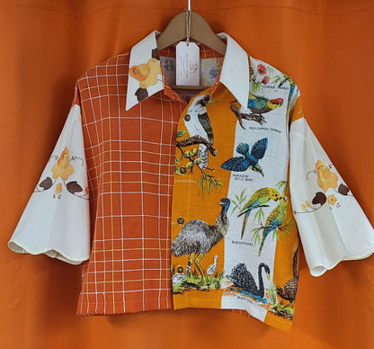 MENDED WING - Cropped Orange Birds of Australia Women's shirt - SIZE XL