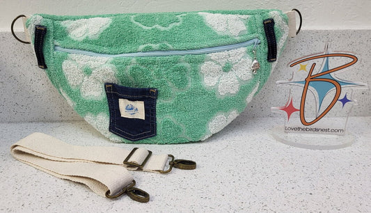 MENDED WING - Vtg Mint Green/Denim Pocket Large Crossbody/Belt Bum Bag