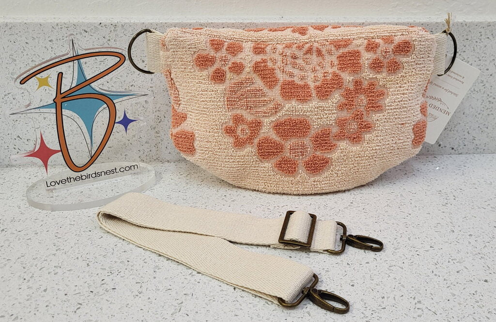 MENDED WING – Repurposed Vintage Hand Towel Belt Bag – Light Pink Floral