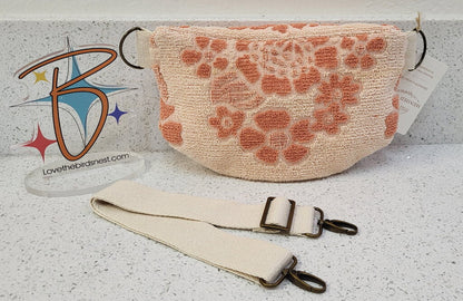 MENDED WING – Repurposed Vintage Hand Towel Belt Bag – Light Pink Floral