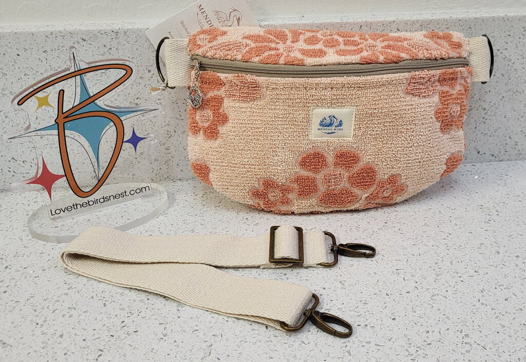 MENDED WING – Repurposed Vintage Hand Towel Belt Bag – Light Pink Floral