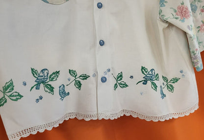 Mended Wing Cropped Embroidered Blue Bird Pillowcase Top – Women's Size L