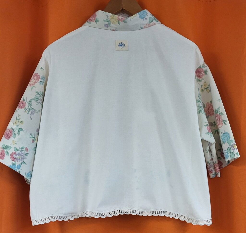 Mended Wing Cropped Embroidered Blue Bird Pillowcase Top – Women's Size L