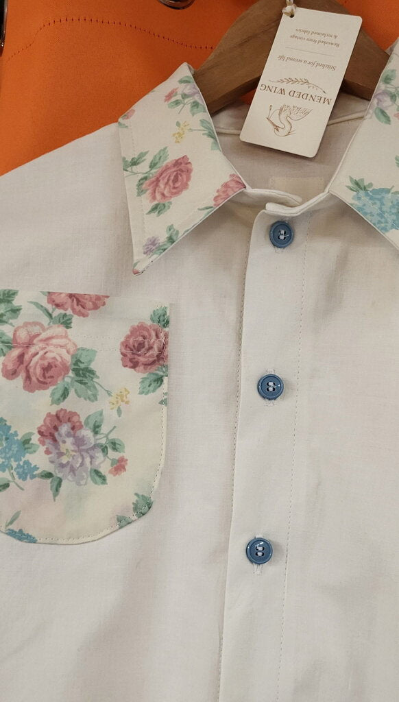 Mended Wing Cropped Embroidered Blue Bird Pillowcase Top – Women's Size L