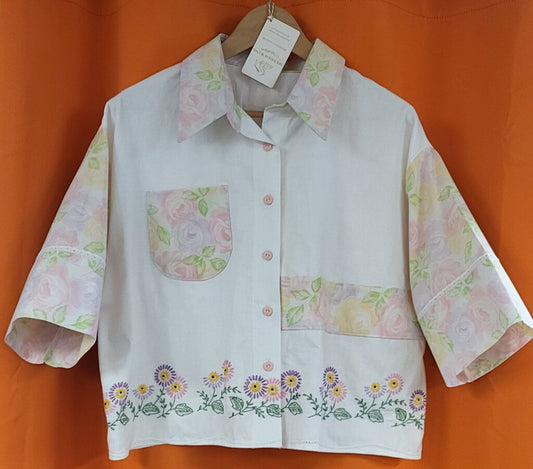 Mended Wing Cropped Embroidered Pillowcase Top – Women's Size XL