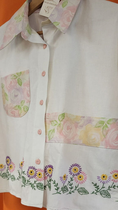 Mended Wing Cropped Embroidered Pillowcase Top – Women's Size XL