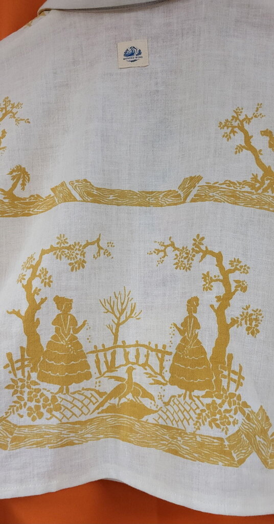MENDED WING – Repurposed Vintage Tablecloth & Tea Towel Cropped Shirt – Golden Fruit – Women's Size 2X