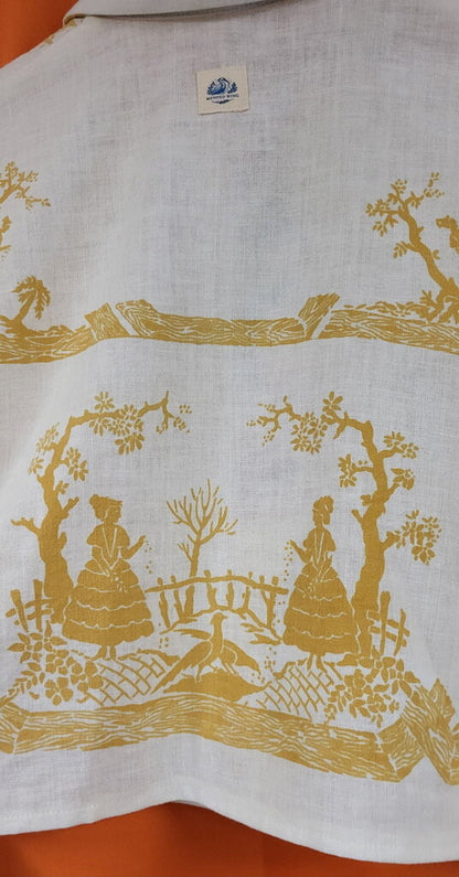 MENDED WING – Repurposed Vintage Tablecloth & Tea Towel Cropped Shirt – Golden Fruit – Women's Size 2X