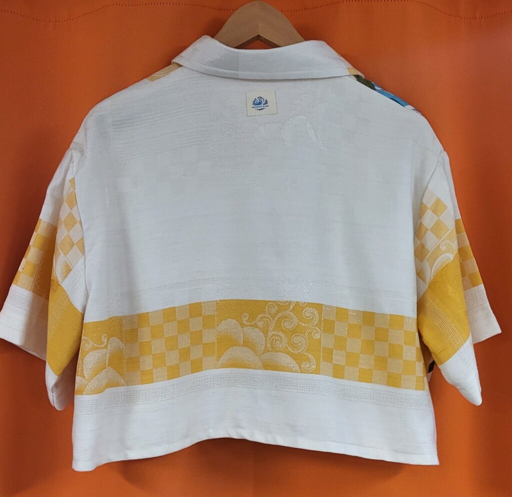 Blue & Yellow Pear Boxy Crop Top Women's L | Mended Wing