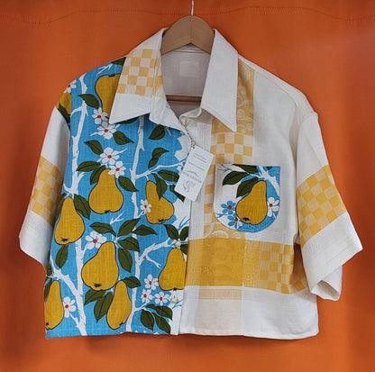 Blue & Yellow Pear Boxy Crop Top Women's L | Mended Wing