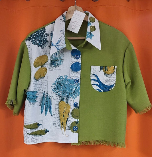Blue & Green Vegetable Boxy Crop Top S | Mended Wing