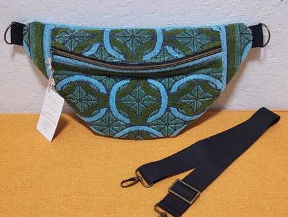 Blue & Olive Geometric Terry Towel Bum Bag | Mended Wing