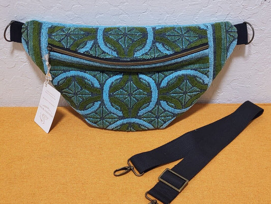 Blue & Olive Geometric Terry Towel Bum Bag | Mended Wing