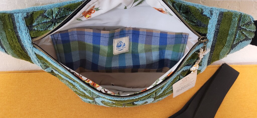 Blue & Olive Geometric Terry Towel Bum Bag | Mended Wing