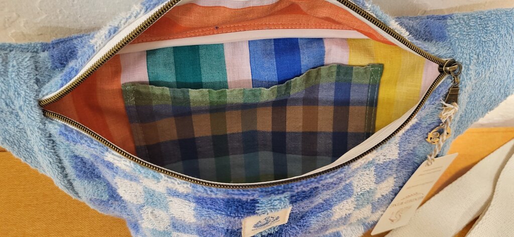 Blue Checked Vintage Terry Towel Bum Bag | Mended Wing