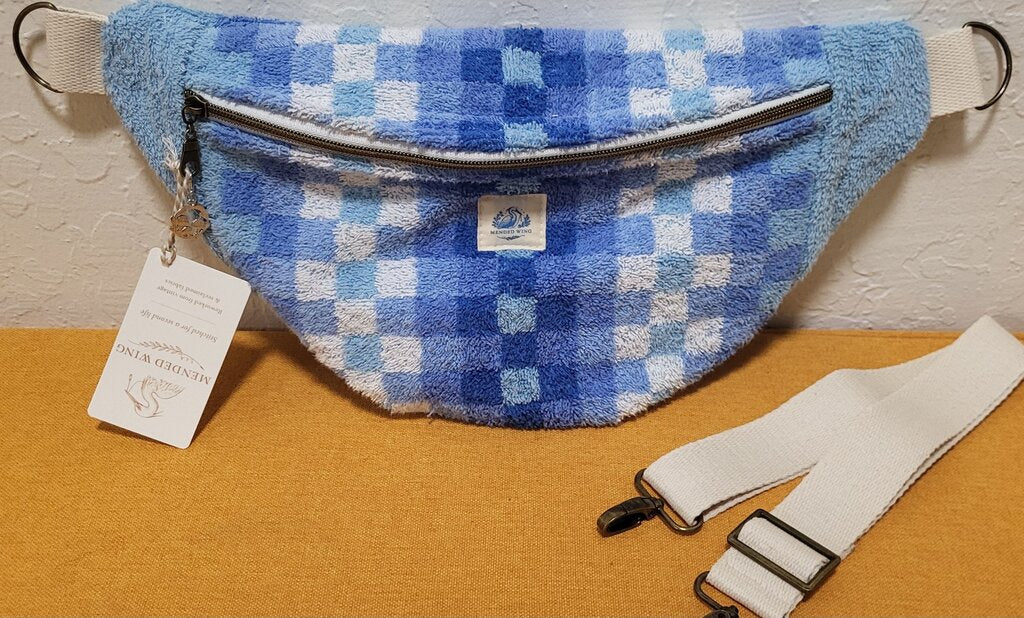 Blue Checked Vintage Terry Towel Bum Bag | Mended Wing