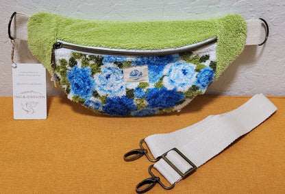 Blue Roses Vintage Terry Towel Bum Bag | Mended Wing