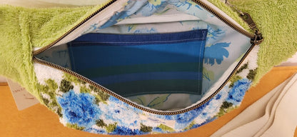 Blue Roses Vintage Terry Towel Bum Bag | Mended Wing