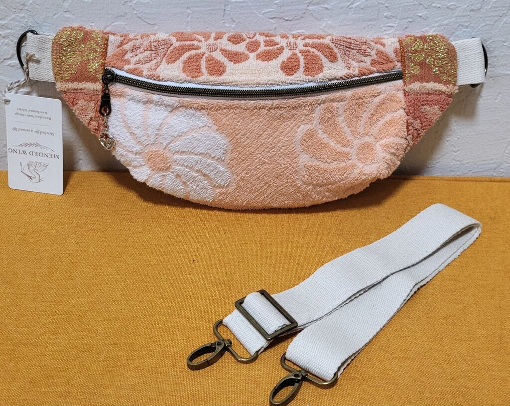 Pink Mixed Flower Vintage Terry Towel Bum Bag | Mended Wing