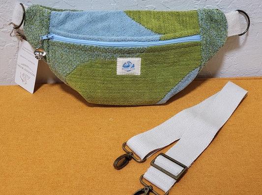 Blue & Green Vintage Terry Towel Bum Bag | Mended Wing