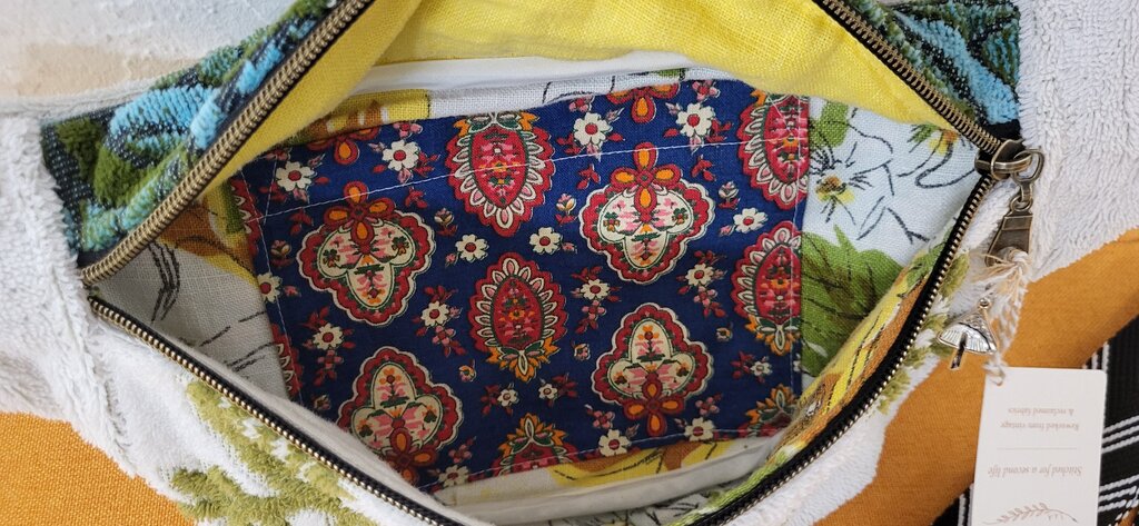 Blue & Green Scrappy Vintage Terry Towel Bum Bag | Mended Wing