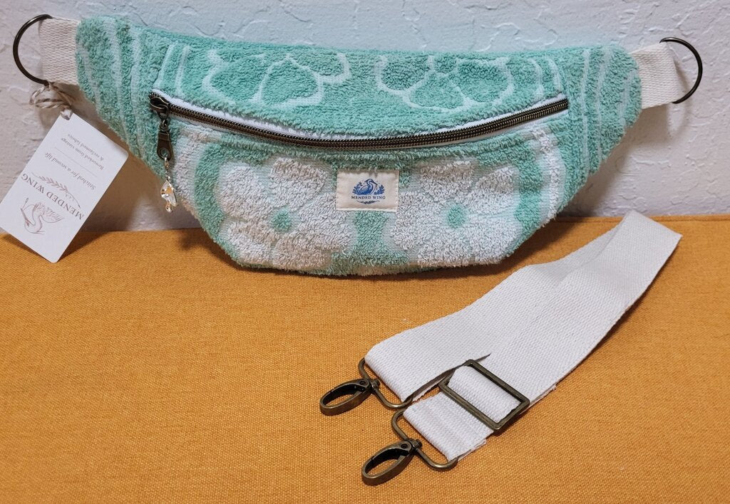Mint Green Floral Vintage Terry Towel Bum Bag | Mended Wing