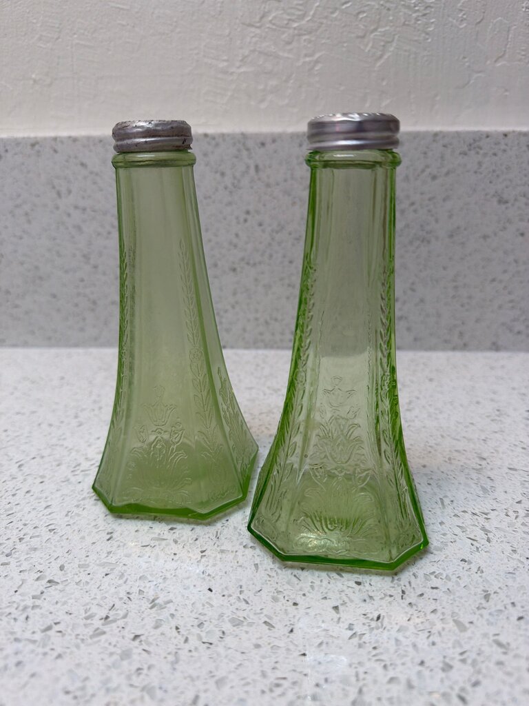 Green Glass Salt Shaker Set