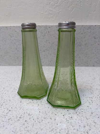 Green Glass Salt Shaker Set
