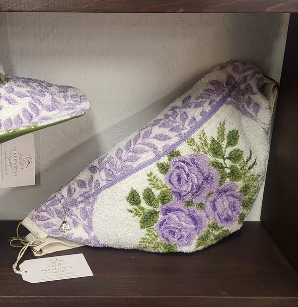 Mended Wing Vintage Repurposed Purple Floral Poolside Set – Sun Hat + Large Belt Bag